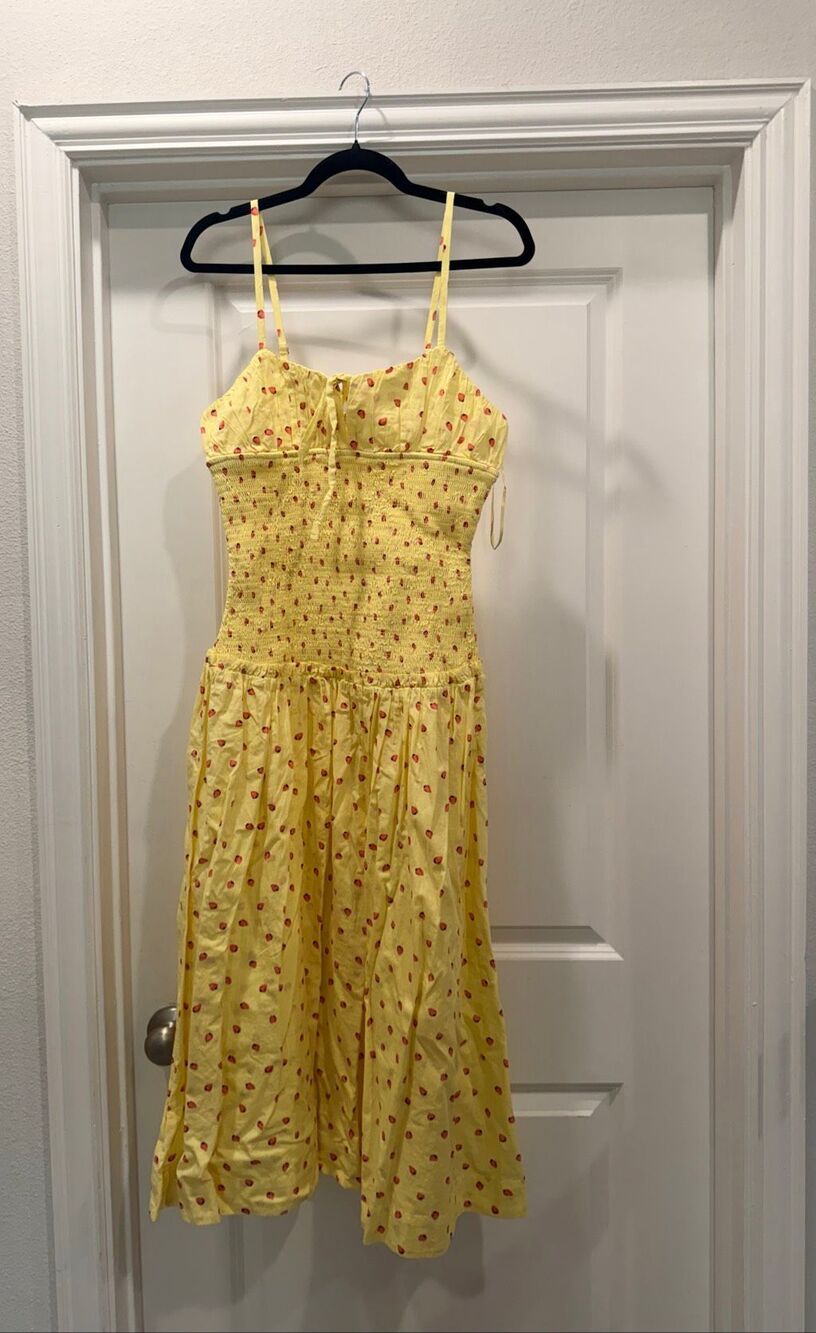Free People Size Small Lavender Haze Yellow Strawberry Print Mini Dress